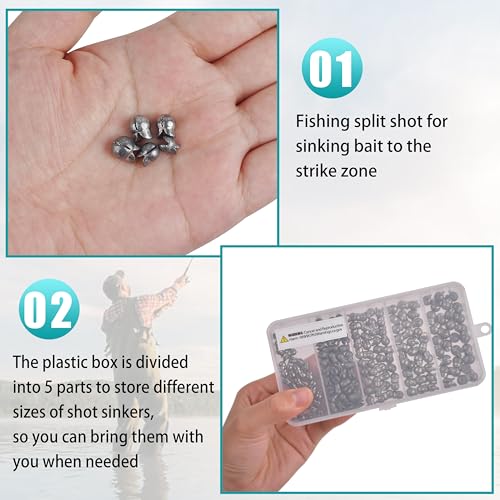 Split Shot Fishing Weights Kit, 180/210pcs Removable Round Fishing Weights Sinkers Clip On Shot Weights Fly Fishing Line Sinkers Fishing Sinkers for Freshwater Saltwater - color: 180pcs-large（1g 1.5g 2g 2.5g 3g）