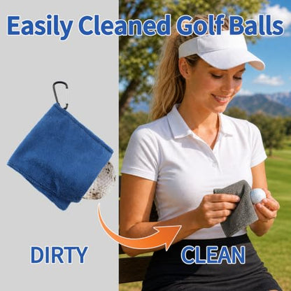 3PCS Golf Ball Towel Small Pocket Towel with D Clip Fast Drying Easy Clean Portable Golf Ball Cleaner Pouch Outdoor Accessories for Beginners Men Women