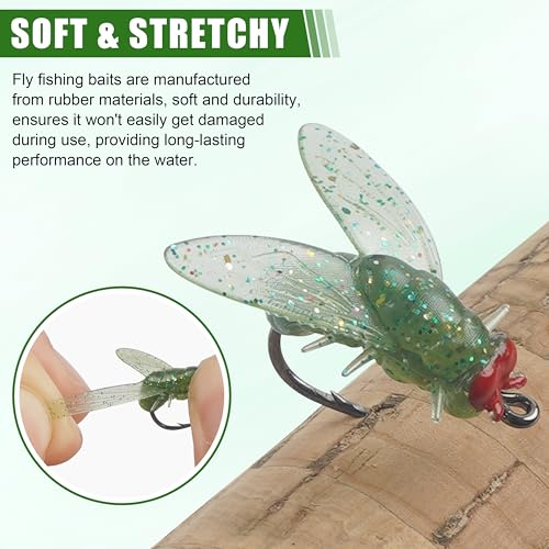 Bionic Fly Fishing Bait, 18/36pcs Fly Fishing Flies Lures Kit Trout Jigs Swimbait Dry Flies Trout Panfish Lures Freshwater Saltwater Flies Fly Fishing Hook Artificial Soft Bait - style: Green-18pcs