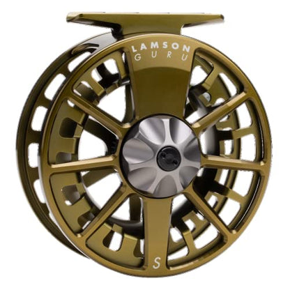 LAMSON | Guru S-Series -3+ Fly Fishing Reel | All-Water | Large Arbor, Fully CNC Machined/Anodized, Lightweight Durability - color: Olive Green, size: -9+