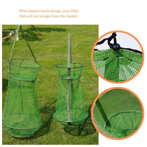 Vaguelly Foldable Nylon Fishing Basket Mesh Cage 40cm Diameter Collapsible Fish Keeper Net for Live Fish Protection and Outdoor Fishing Equipment