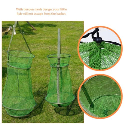Vaguelly Foldable Nylon Fishing Basket Mesh Cage 40cm Diameter Collapsible Fish Keeper Net for Live Fish Protection and Outdoor Fishing Equipment