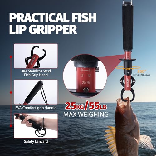Goture Fishing Tool Kit,Fishing Pliers,Fillet Knife with Sheath,Fish Lip Gripper,Fish Hook Remover,Lanyard,Line Scissors,Sharpener,Stainless Steel Soap,Saltwater Gear Kit,Red/Pink,Gifts for Men/Women - color: A8:12pcs Fishing Tool Kit