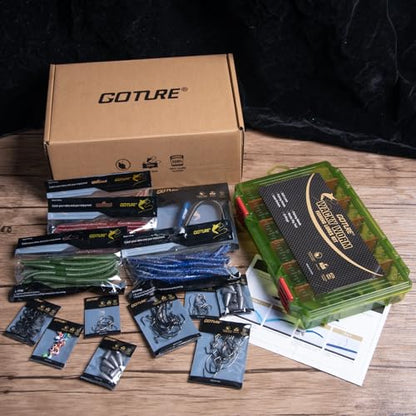 Goture Wacky Worm Fishing Lure Kit with Soft Plastics, Wacky Rig Tools, O-Rings, Worm & Drop Shot Hooks, Beads, Weights & Tackle Box - color: F:208pcs-(5" Soft Worm)&Tackle Box