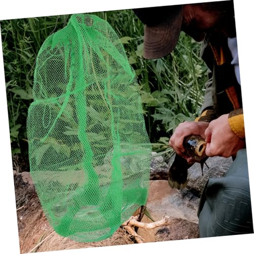 Luxshiny Portable Fishing Net Bag Drawstring Mesh Basket Nylon Collapsible Fish Keeper Net 100x60cm for Outdoor Fishing and Crabbing