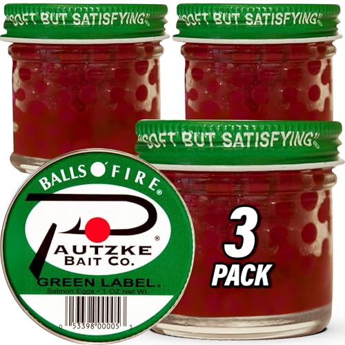 Pautzke Balls O' Fire Salmon Eggs Bait - Real Salmon Eggs for Trout Fishing, Soft Fish Eggs for Salmon Fishing, Can Be Used as Single Egg Salmon Bait or Salmon Egg Sacks - color: 3-Green Label
