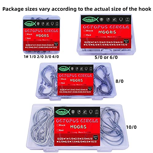 Circle Hooks Fishing Hooks 2X Strong Octopus Offset Fish Catfish Bulk Fishing Gear Equipment Hooks Set Saltwater Freshwater 50PCS - size: 2/0 50/Pack
