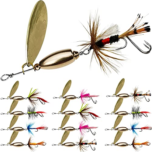 Trout Lures Fishing Spinnerbaits, Rooster Bait Tail Hard Metal Brass Spinner Baits Trout Fishing Lures for Bass Salmon Pike Freshwater Saltwater - color: A5-W70-12pcs-3/8oz