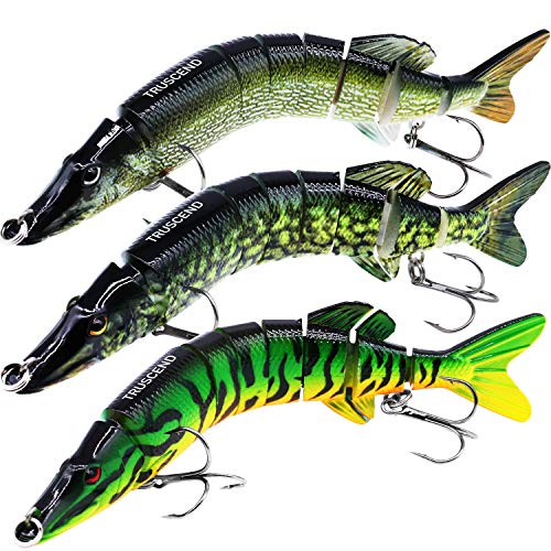 TRUSCEND Swimmax Easy Catch Fishing Lures with BKK Hooks, Wiggling, Vibrating, Rattling and Gurgling for More Bite, Heavy-Duty Dyneema Fiber Jointed Swimbaits for Bass, Trout, Walleye, Crappie, Pike - color: G1-8.1",2.3oz