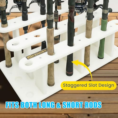 Heavy-Duty HDPE Fishing Rod Holder Rack for 18 Rods – Deck & Dock Mount Rod Storage with Stainless Steel Hardware, Wide Spacing Design for Large Reels, UV & Corrosion Resistant - size: 18 Rods