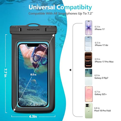 100 Pack 8.5“ Waterproof Cell Phone Pouch - Underwater Dry Bag Case Lanyard - Water Proof Clear Holder Protector for iPhone 17 16 15 Pro Max Plus Samsung Galaxy S25 S24 Ultra Note for Beach Swimming - color: 100 Pack Black