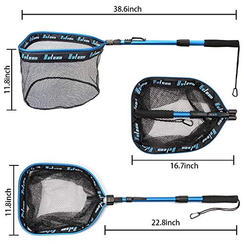 YVLEEN Floating Fishing Net - Folding Fishing Landing Net with Rubber Coating Mesh for Easy Fish Catch and Release, Fishing Net for Freshwater and Saltwater - color: B: Blue(Telescopic Pole)