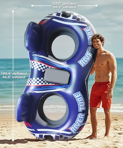 Jasonwell Inflatable River Tube Float - 2 Person Heavy Duty River Float Pool Floats with Removable Cooler Lake Water Tubes for Floating River Raft Lounge Floatie with 2 Cup Holders for Adults (D-Blue) - style: DoubleTube-Blue