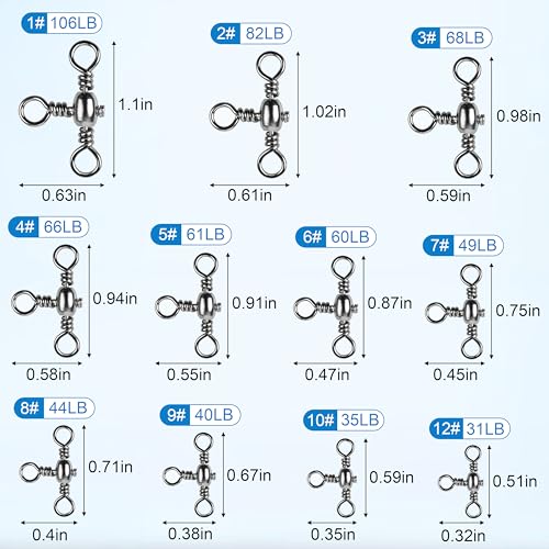 OROOTL 3 Way Swivel Fishing Tackle, 30 Pack Crossline Barrel Swivels Stainless Steel T-Turn Three Way Fishing Swivels Black Nickel Triple Swivel for Catfish Rig Saltwater Freshwater - size: 6#-30PCS