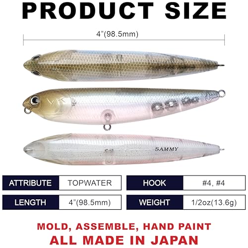 LUCKY CRAFT Sammy 100, Topwater Walking The Dog Action Freshwater Lake Bass Fishing Champion Bait - color: 238 Ghost Minnow, size: 100