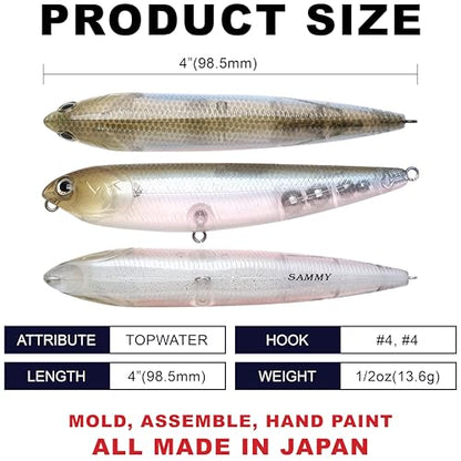 LUCKY CRAFT Sammy 100, Topwater Walking The Dog Action Freshwater Lake Bass Fishing Champion Bait - color: 238 Ghost Minnow, size: 100