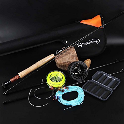Sougayilang Saltwater Freshwater Fly Fishing Rod with Reel Combo Kit - color: B: Black Kits with Bag