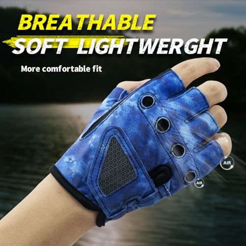 Stubby Fingerless Fishing Gloves Men - Lightweight Breathable Anti-Slip Kayak Gloves Women for Kayaking, Sailing,Paddling,Rowing - color: Camouflage blue, size: Large-X-Large