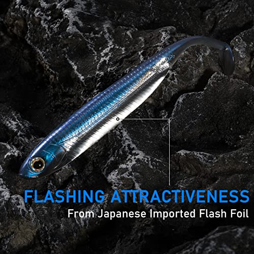 Dr.Fish Paddle Tail Swimbaits, Soft Fishing Lures for Bass Fishing 2.75-4.75 Inches, Freshwater & Saltwater Soft Plastic Baits Swim Shad Bait Minnow Lures Drop Shot - color: Chartreuse, size: 3.06"-6 Pack