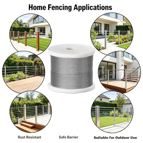 1/8 Inch Stainless Steel Cable 500FT,- 7x7 Strand Aircraft Wire Rope | Outdoor Hanging kit, Garden Fence, Marine, DIY Projects - size: 1/8 inch 500FT