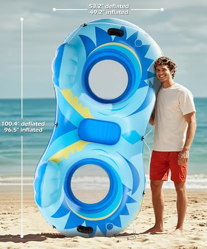 Jasonwell Inflatable River Tube Float - 2 Person Heavy Duty River Float Pool Floats with Removable Cooler Lake Water Tubes for Floating River Raft Lounge Floatie with 2 Cup Holders for Adults (SB) - style: Owl-Blue