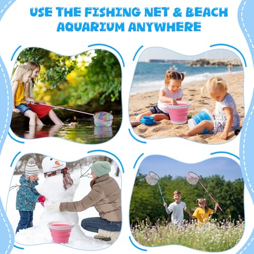 Telescopic Fishing Net with Bucket, Telescopic Fishing Landing Net, Lightweight Aluminum Pole Non Slip Handle for Catching Frogs Butterfly Fish Crab for Beach Stream Outdoor - color: Blue,Pink