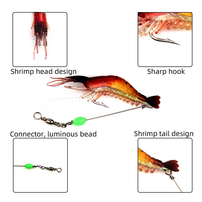WOLFSKIN Fishing Lures Kit, Fishing Baits Set, Included Crankbaits, Curly Tail Jigs, Spoons, Hooks, Weights, Fishing Accessories with Tackle Box, for Carp, Bass, Freshwater Saltwate - color: 16p Shrimps kit