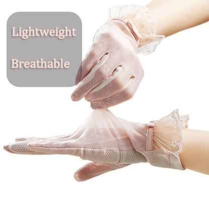 FGSS Summer Sunblock Gloves UV Protection Non-Slip Touchscreen Driving Gloves for Women Cyling Riding Outdoor - color: Pink Lace