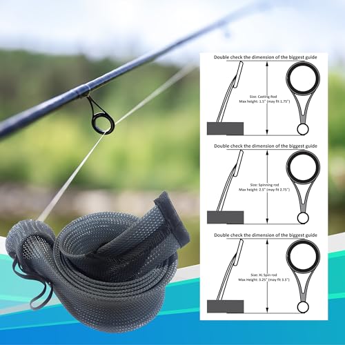 Reaction Tackle Rod Socks, Fishing Rod Sleeves and Covers for Spinning and Casting Rods, Breathable Mesh Rod Protectors with Elastic Band (2-Pack) - color: Black/Blue