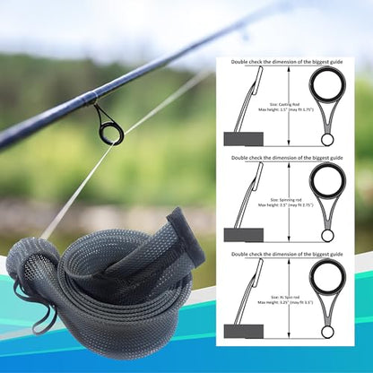 Reaction Tackle Rod Socks, Fishing Rod Sleeves and Covers for Spinning and Casting Rods, Breathable Mesh Rod Protectors with Elastic Band (2-Pack) - color: Black/Blue