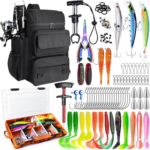 Fishing Backpack with Tackle Boxes,45L Large Waterproof Fishing Bag with Fishing Gear,Fishing Gifts for Men Women,Gear Combo Kit,Black - color: Black(with Fishing Gear)