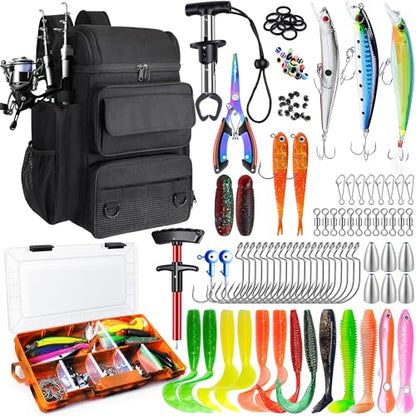 Fishing Backpack with Tackle Boxes,45L Large Waterproof Fishing Bag with Fishing Gear,Fishing Gifts for Men Women,Gear Combo Kit,Black - color: Black(with Fishing Gear)