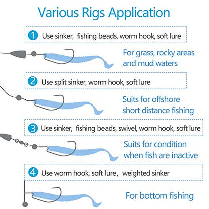 Bass Fishing Hooks 3X Strong Offset EWG Worm Hooks Jigs for Soft Plastic Bait Bass Trout Texas Rig 1-5/0 - size: 150PCS-5/0