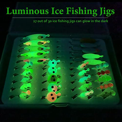 Dovesun Fishing Kit Ice Fishing Jigs Ice Fishing Lures Walleye Fishing Lures Crappie Jigs 135pcs/58pcs/45pcs/34pcs/30pcs/8pcs - color: D-Ice fishing jigs 30pcs