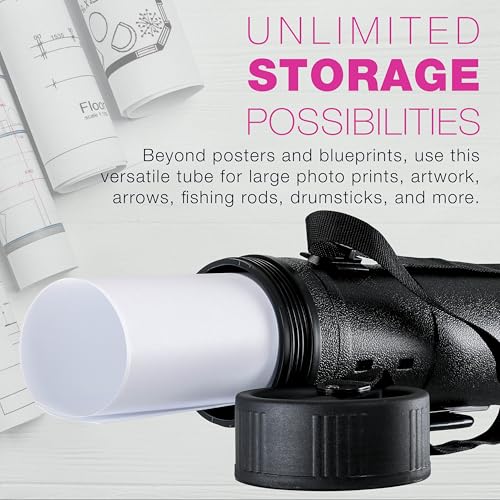 U.S. Art Supply X-Large Poster Tube - Telescoping Adjustable 32" to 52" - Durable 7-1/4" Diameter Storage Tube - Art Poster Carrier Holder & Blueprint Storage Drafting Tube Travel & Protection