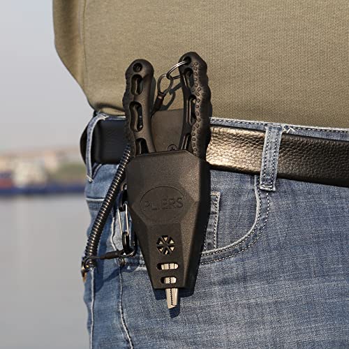 TRUSCEND Easy Use Lockable Fishing Pliers with Tungsten Carbide Cutter, Innovative Ergonomic Handy Handle, Saltwater Corrosion Resistant Teflon Coated Fishing Tool, Light Multi-Function Fishing Gear - color: E-black