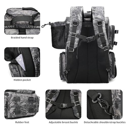 Rabjen Fishing Tackle Backpack with Rod Holders, Bottle Holder, Storage Bag Store Fishing Gear