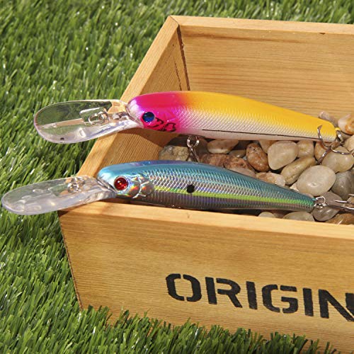 Bass Fishing Lures Kit, Minnow CrankBait VIB Pencil Popper Sinking Wobbler Hard Bait Lures for Bass Trout Walleye Redfish Freshwater Saltwater - color: Combo A-10pcs (5.6" with lip)