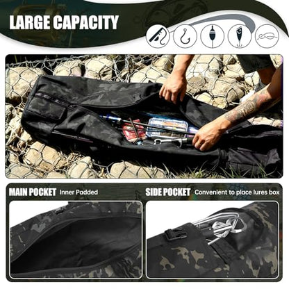 Fishing Pole Bag Rod Case, Folding Fishing Pole Bag Fishing Gear - color: Black Caomo
