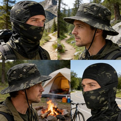 Men Camo Sun Hat Neck Mask Balaclava Set Sun Protection Boonie Fishing Hat Hiking Cycling Outdoor Sport Windproof