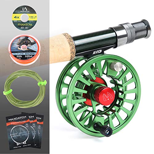M MAXIMUMCATCH Maxcatch Premier Fly Fishing Rod and Reel Combo Complete 9' Fishing Outfit - color: Premier Rod+Green AVID Reel, size: 4 wt -8'6 Half-Handle Rod,3/4 Reel