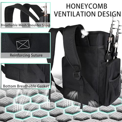 Fishing Tackle Backpack With Rod Holders, 45L Large Tackle Bag & Fishing Tackle Backpack for Fishing, Camping, Hiking,Black - color: Black