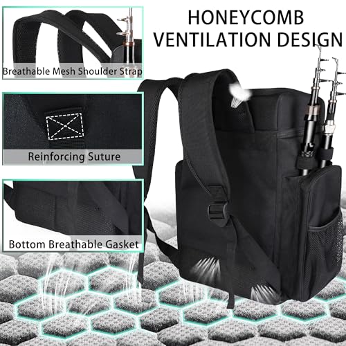 Fishing Tackle Backpack With Rod Holders, 45L Large Tackle Bag & Fishing Tackle Backpack for Fishing, Camping, Hiking,Black - color: Black