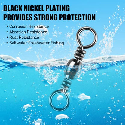 Alwonder 100-Pack Fishing Barrel Swivels, High Strength Stainless Solid Ring Brass Barrel Swivel with Black Nickel Coating, Rolling Fishing Swivels Tackle Line Connector Saltwater Freshwater - size: #16-18LB