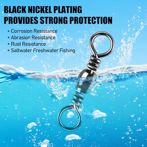 Alwonder 100-Pack Fishing Barrel Swivels, High Strength Stainless Solid Ring Brass Barrel Swivel with Black Nickel Coating, Rolling Fishing Swivels Tackle Line Connector Saltwater Freshwater - size: #4/0-143LB