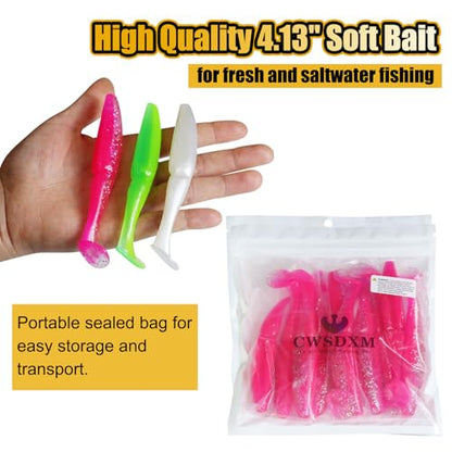 4.13'' Soft Fishing Lure, Flexible Paddle Tail Swim Baits for Bass Catfish Trout Walleye Crappie Lures Kit Fishing Baits - color: Pink