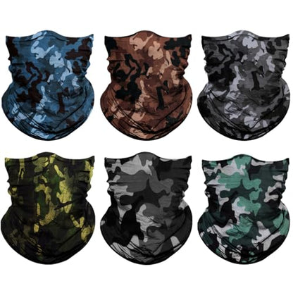 Neck Gaiter for Men Women Headwear Bandana Head Wrap Face Scarf Mask Cover Warmer Balaclava-Seamless & Versatile - color: A-6pcs-classic Camo 3