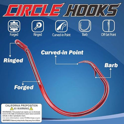 XFISHMAN Circle-Hooks-Fishing-Equipment-Octopus-Hooks-Saltwater-50 Pack #1 –12/0 - color: Red, size: 5/0 50-Pack