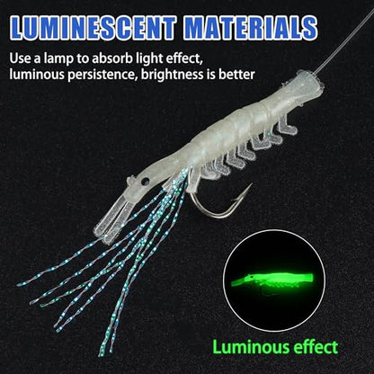 Fishing Bait Rigs Set,4/10 Packs Fishing Rig with String Hooks Soft Shrimp Lure,Real Skin,Lure Barrel Swivels Surf Fishing Rigs for Mackeral Herring Baitfish - color: Fishing Shrimp Rig, size: 10 Packs