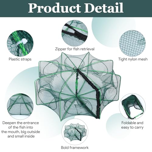 1/2 Pcs Fishing Traps Foldable, Crawfish Trap Minnow Trap Shrimp Net Portable, Crab Fish Traps Cast Nets for Fishing